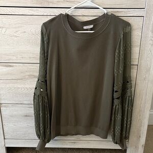 Sioni Olive Sweater top with Lace Sleeves